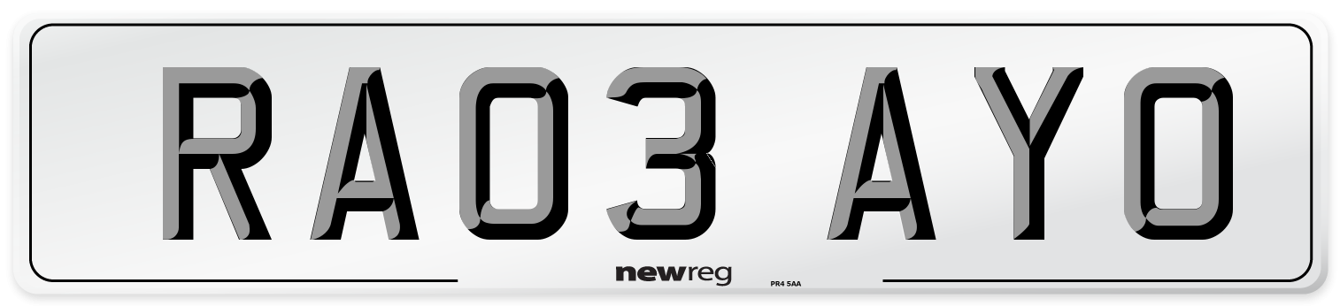 RA03 AYO Number Plate from New Reg